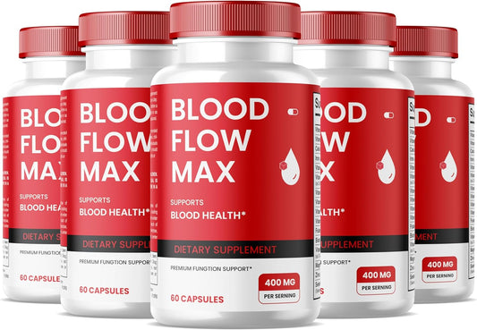 Blood Flow Max Capsules - Advanced Formula for Healthy Circulation - Maximum Strength Supplement - All Natural Vitamin Pills for Wellness - Pack of 5