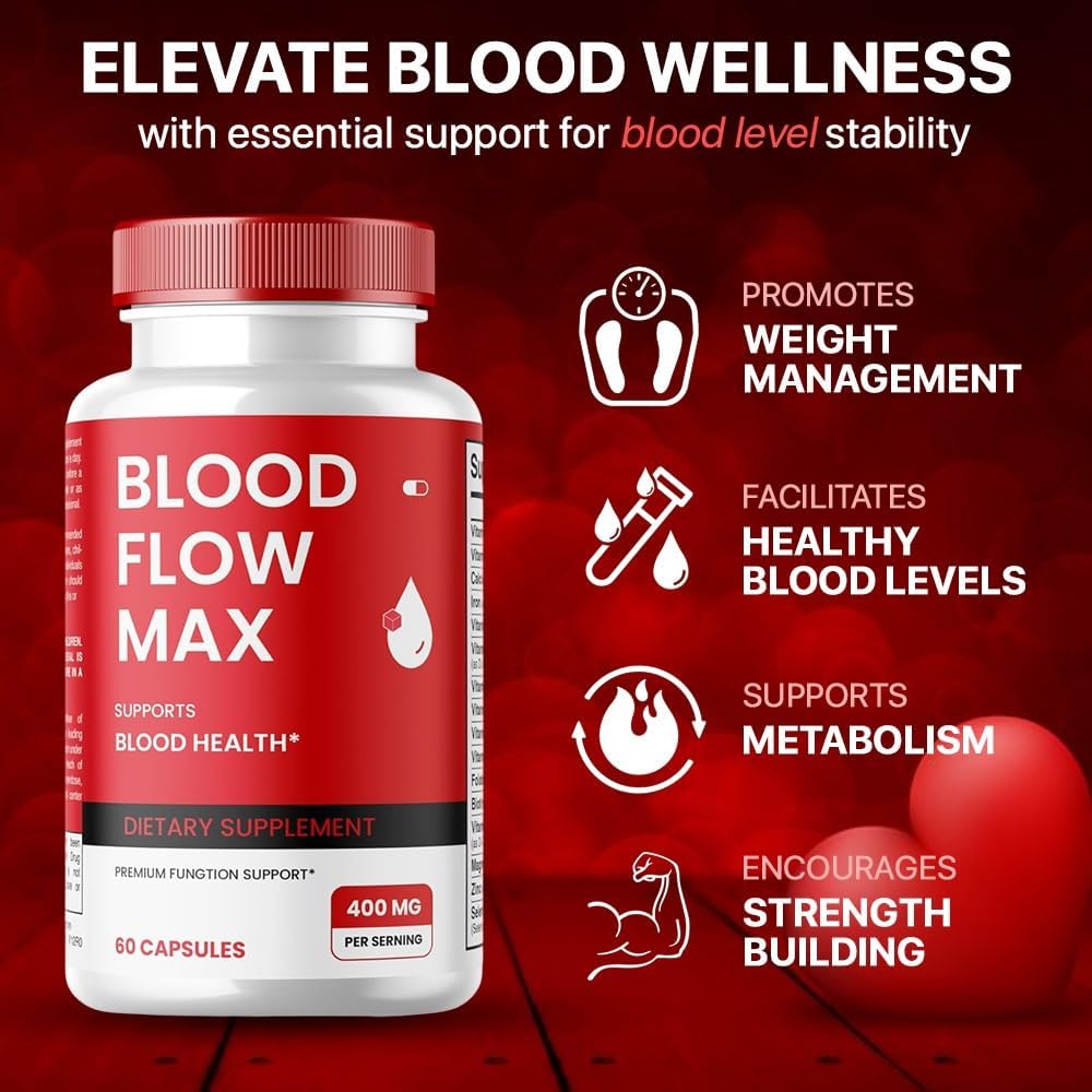 Blood Flow Max Capsules - Advanced Formula for Healthy Circulation - Maximum Strength Supplement - All Natural Vitamin Pills for Wellness - Pack of 5