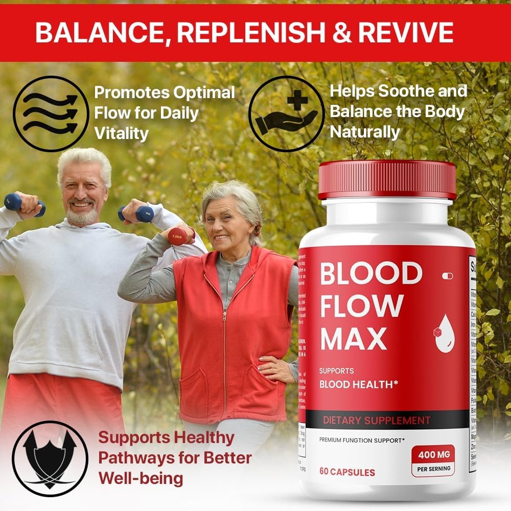 Blood Flow Max Capsules - Advanced Formula for Healthy Circulation - Maximum Strength Supplement - All Natural Vitamin Pills for Wellness - Pack of 5