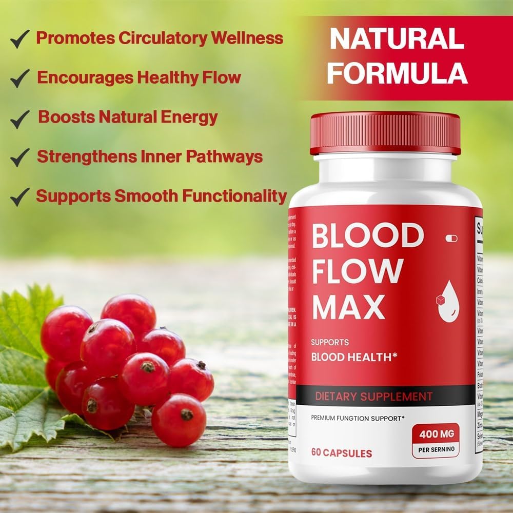 Blood Flow Max Capsules - Advanced Formula for Healthy Circulation - Maximum Strength Supplement - All Natural Vitamin Pills for Wellness - Pack of 5