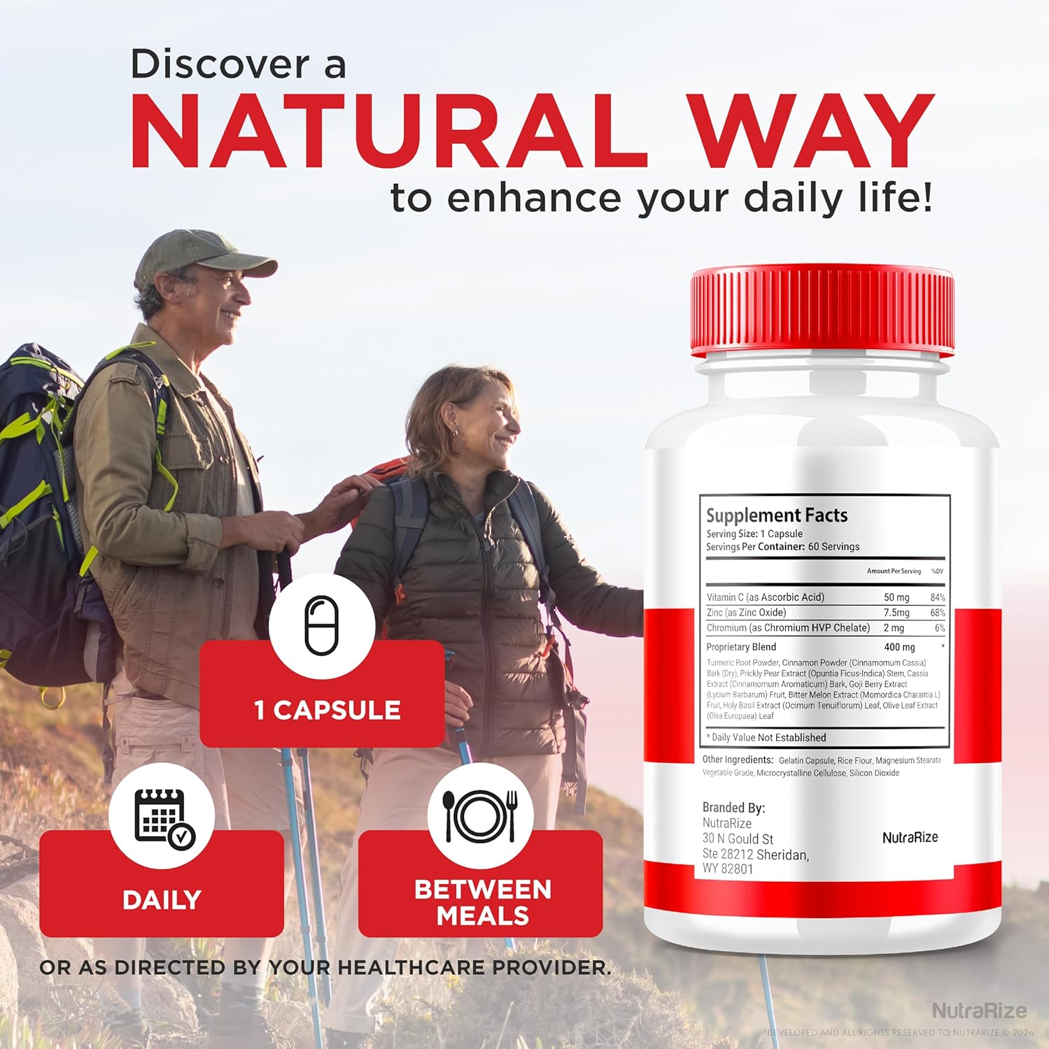 Blood Sugar Support Capsules with Vitamin C, Cinnamon, Prickly Pear & Turmeric Root - Natural Optimizer (60 Capsules)