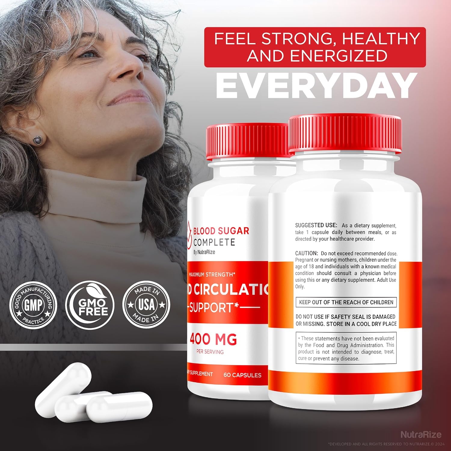 Blood Sugar Support Capsules with Vitamin C, Cinnamon, Prickly Pear & Turmeric Root - Natural Optimizer (60 Capsules)