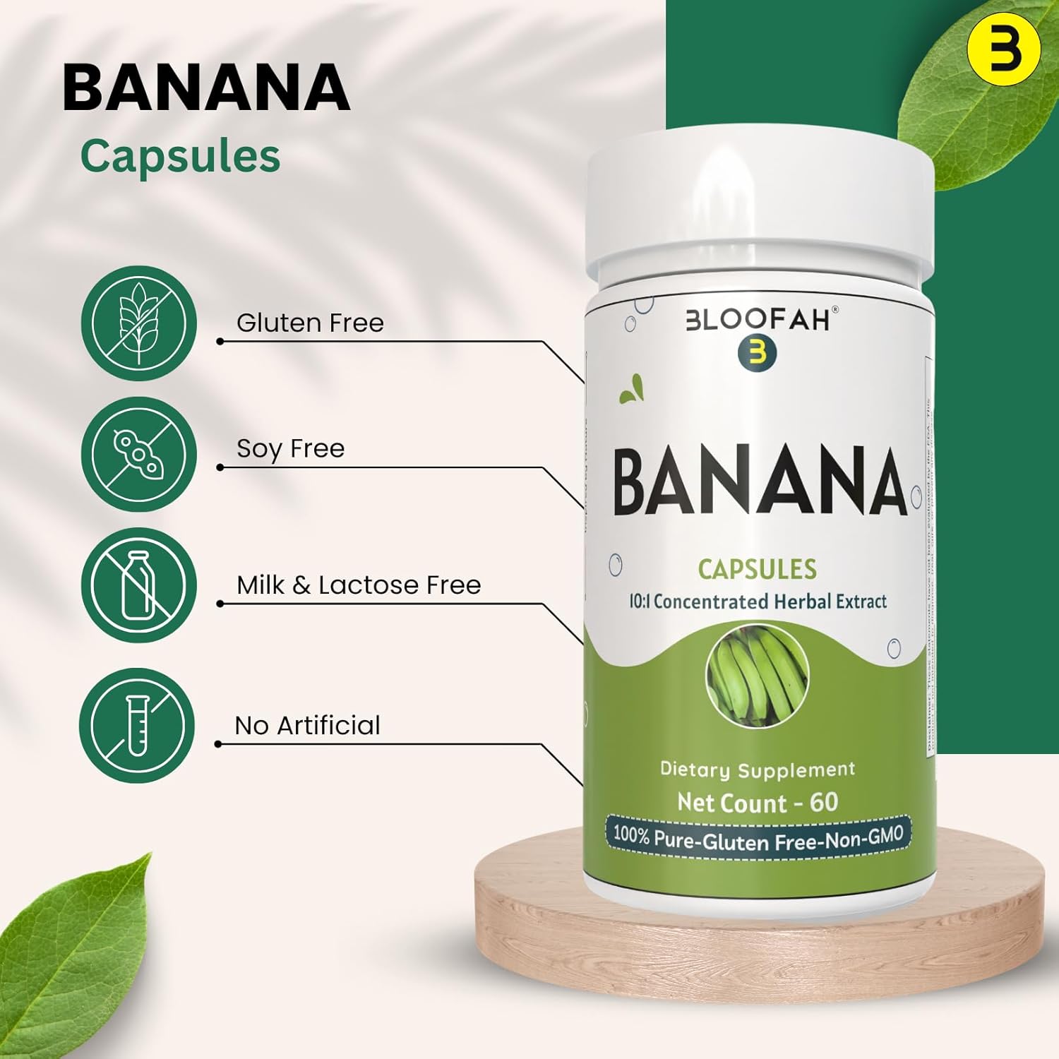 Bloofah Banana Fruit Capsules 500mg Concentrated Extract | Musa spp. Herbal Supplement | Non-GMO, Gluten-Free | Banana Powder (60 Capsules)