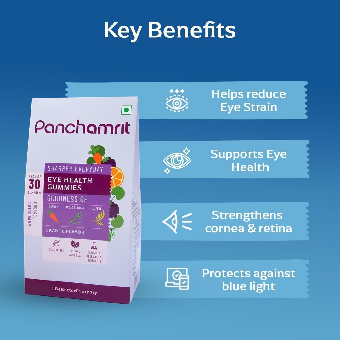 Blue Light Defense Eye Health Gummies with Lutein, Zeaxanthin, Carrot Powder & Ayurvedic Herbs - 30 Gummies for Kids & Adults