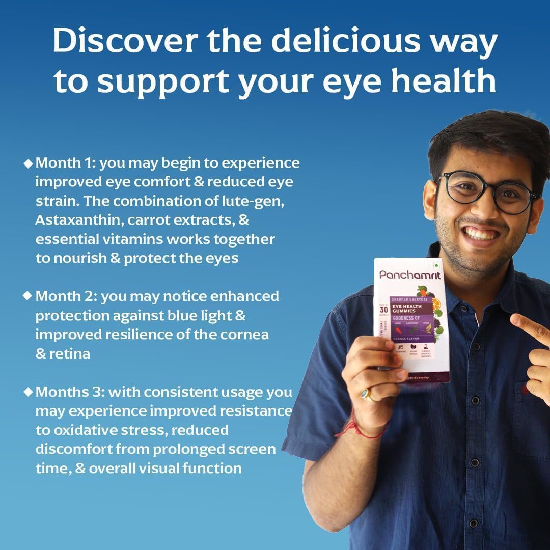 Blue Light Defense Eye Health Gummies with Lutein, Zeaxanthin, Carrot Powder & Ayurvedic Herbs - 30 Gummies for Kids & Adults