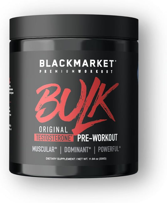 Blue Razz Pre-Workout Energy Drink Powder for Men - 30 Servings with Creatine - BLACKMARKET Bulk Pre Workout