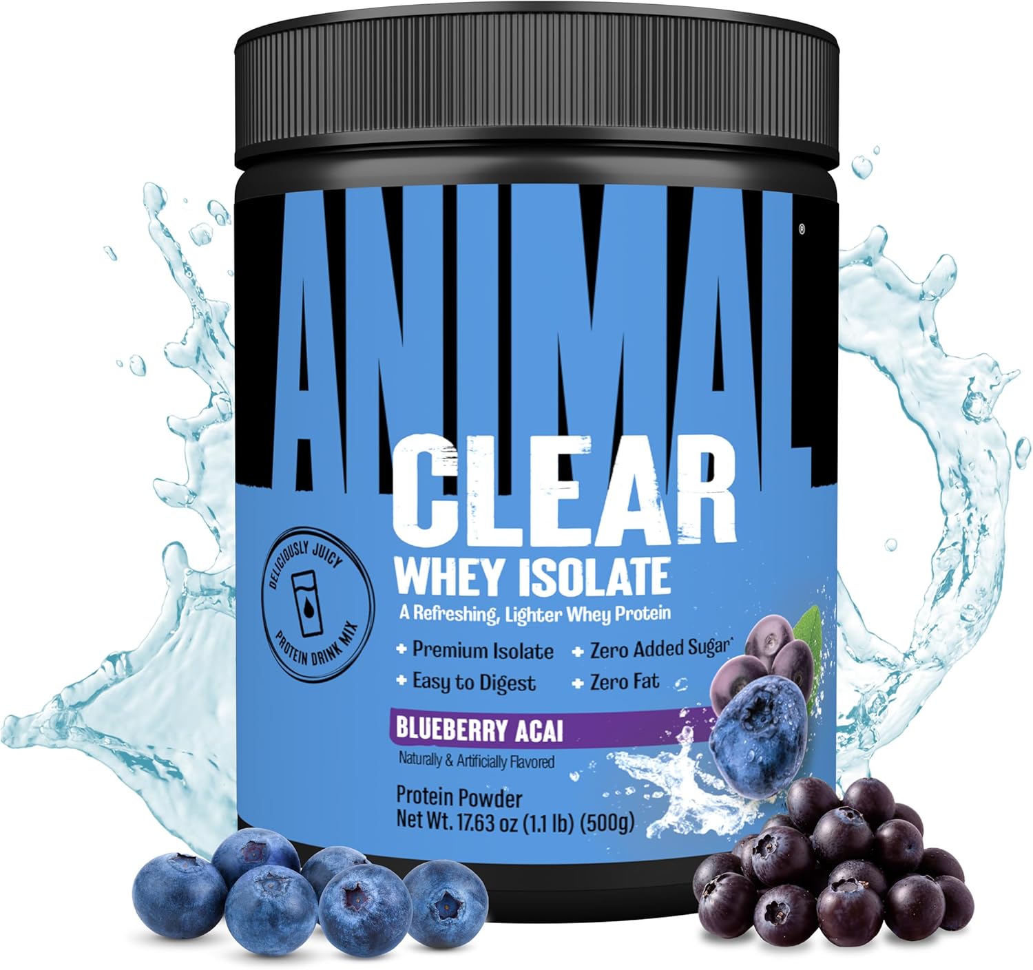 Blueberry Acai Clear Whey Isolate Protein Powder - Digestible, Mixable, 5g BCAA, Refreshing Anytime Drink for Men and Women, 125g