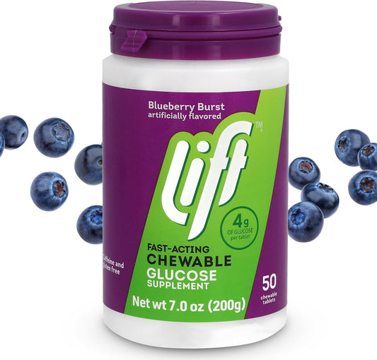 Blueberry Flavored Fast-Acting Glucose Chewable Energy Tablets - 50 Tablets Jar