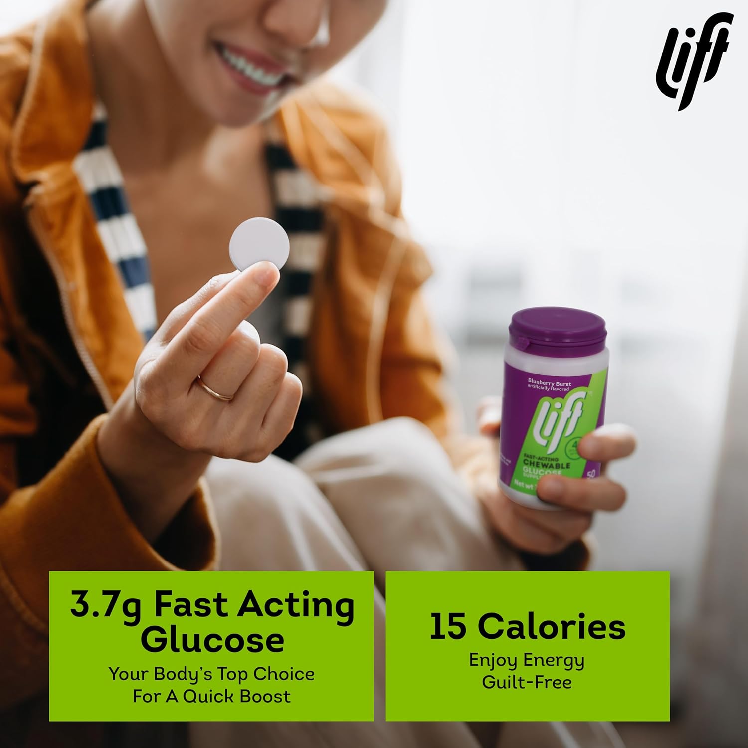 Blueberry Flavored Fast-Acting Glucose Chewable Energy Tablets - 50 Tablets Jar