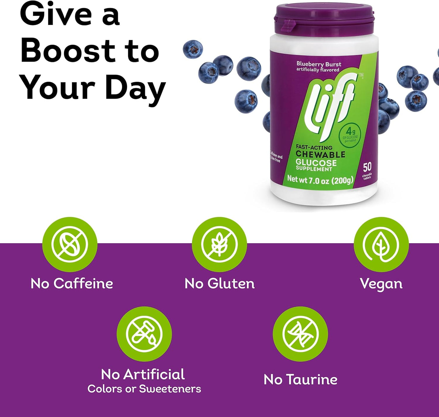 Blueberry Flavored Fast-Acting Glucose Chewable Energy Tablets - 50 Tablets Jar