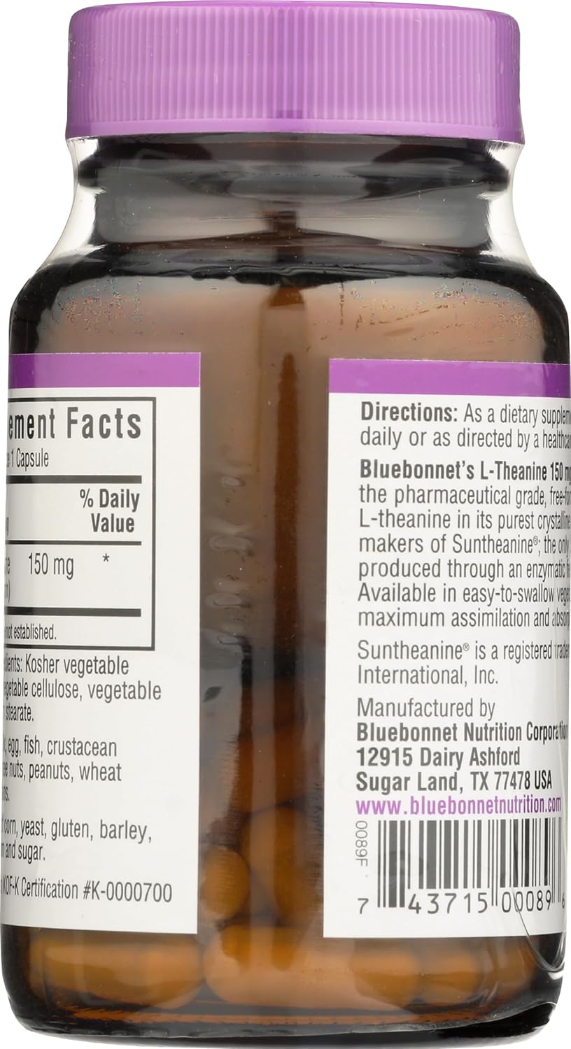 Bluebonnet Nutrition L-Theanine 200mg Capsules - 30 Count Bottle