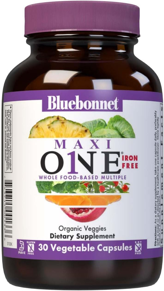 Bluebonnet Nutrition Maxi One Whole Food Multiple with Enzymes for Energy and Vitality - Gluten, Kosher, Soy & Dairy-Free, Non-GMO - 30 Count