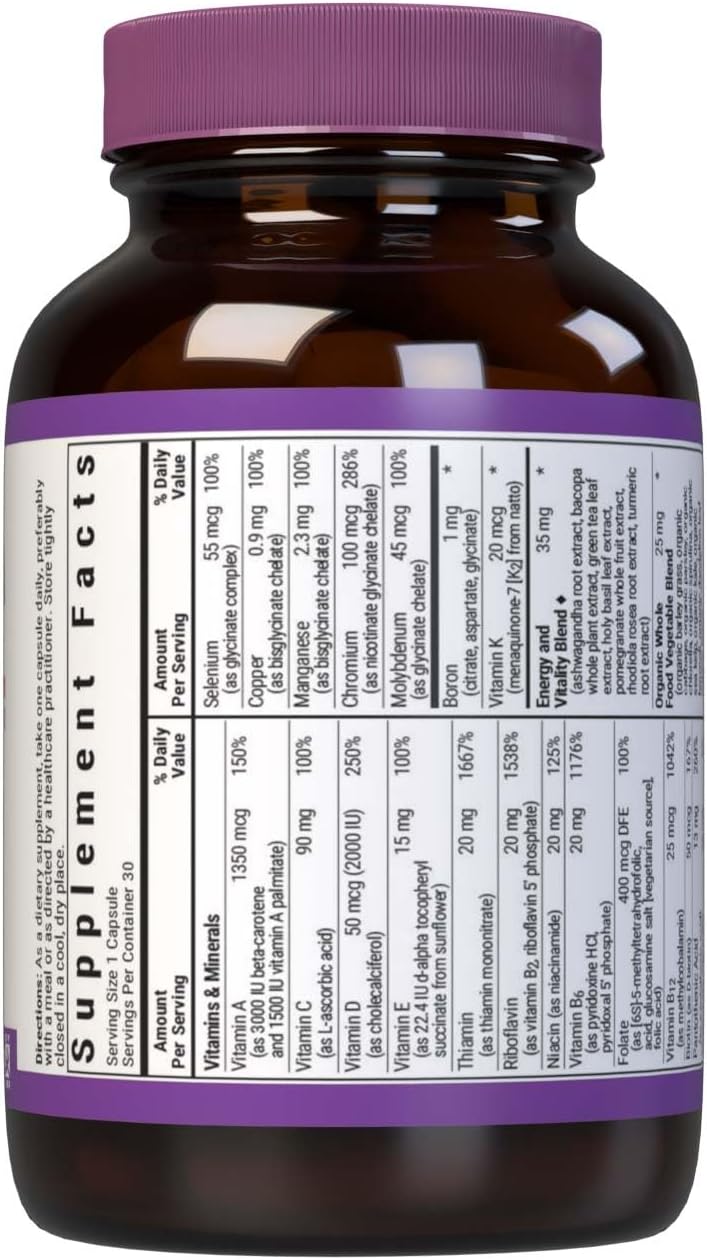 Bluebonnet Nutrition Maxi One Whole Food Multiple with Enzymes for Energy and Vitality - Gluten, Kosher, Soy & Dairy-Free, Non-GMO - 30 Count