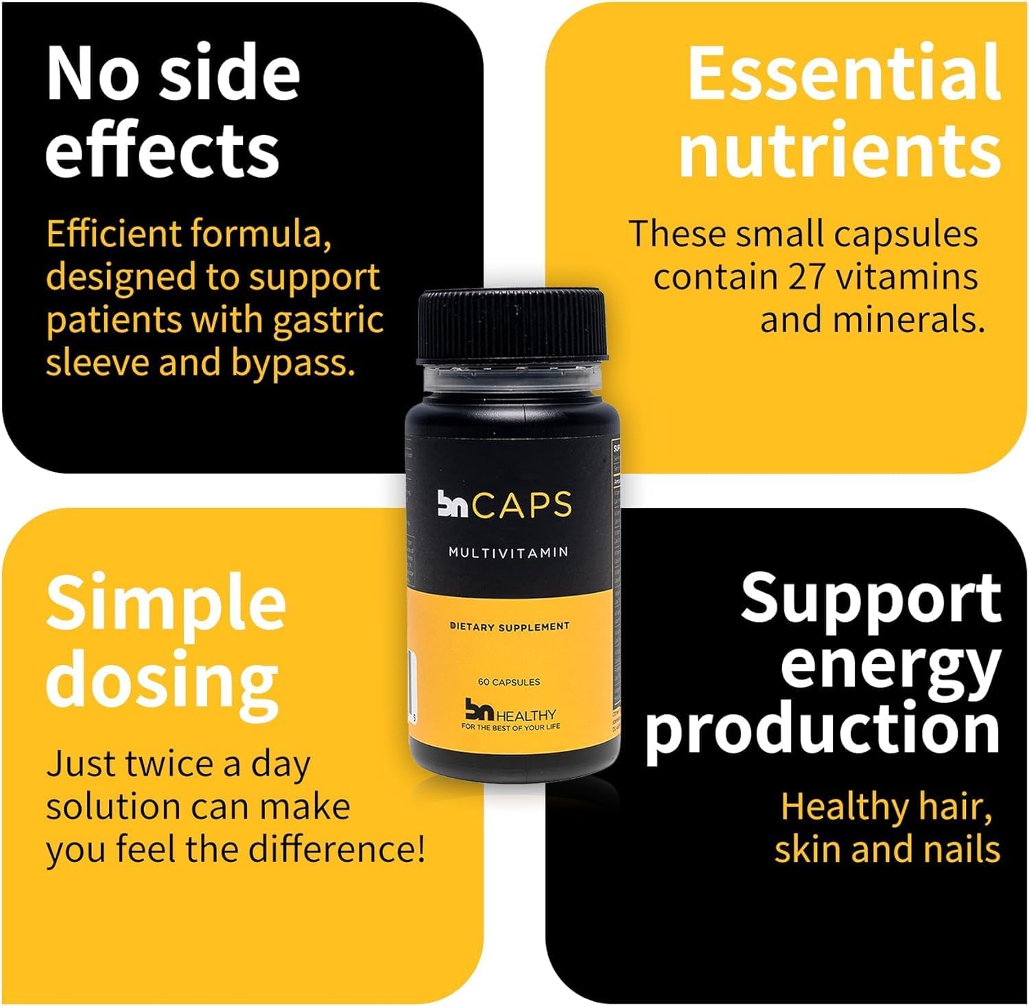 BNHealthy BN Caps - Complete Multivitamin with 22 Essential Nutrients for Men & Women, 240 Capsules, 4-Month Supply
