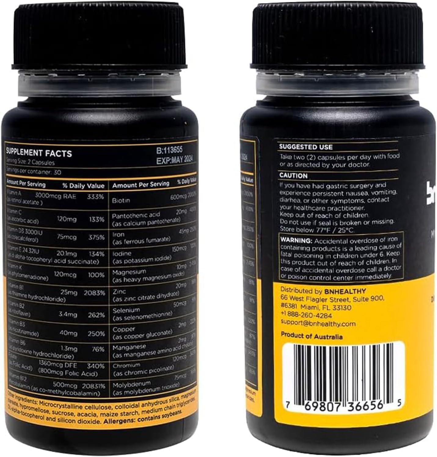 BNHealthy BN Caps - Complete Multivitamin with 22 Essential Nutrients for Men & Women, 240 Capsules, 4-Month Supply