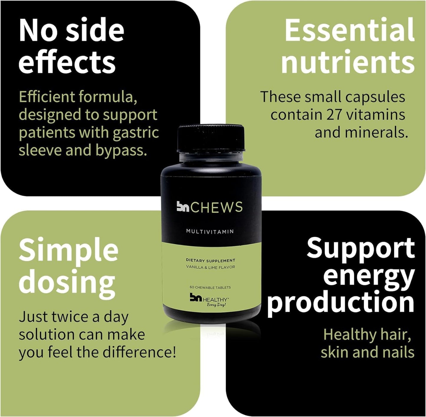 BNHealthy BN Chews Vanilla & Lime - Bariatric Multivitamin Chewable with 27 Essential Nutrients for Men & Women - 2 Pack