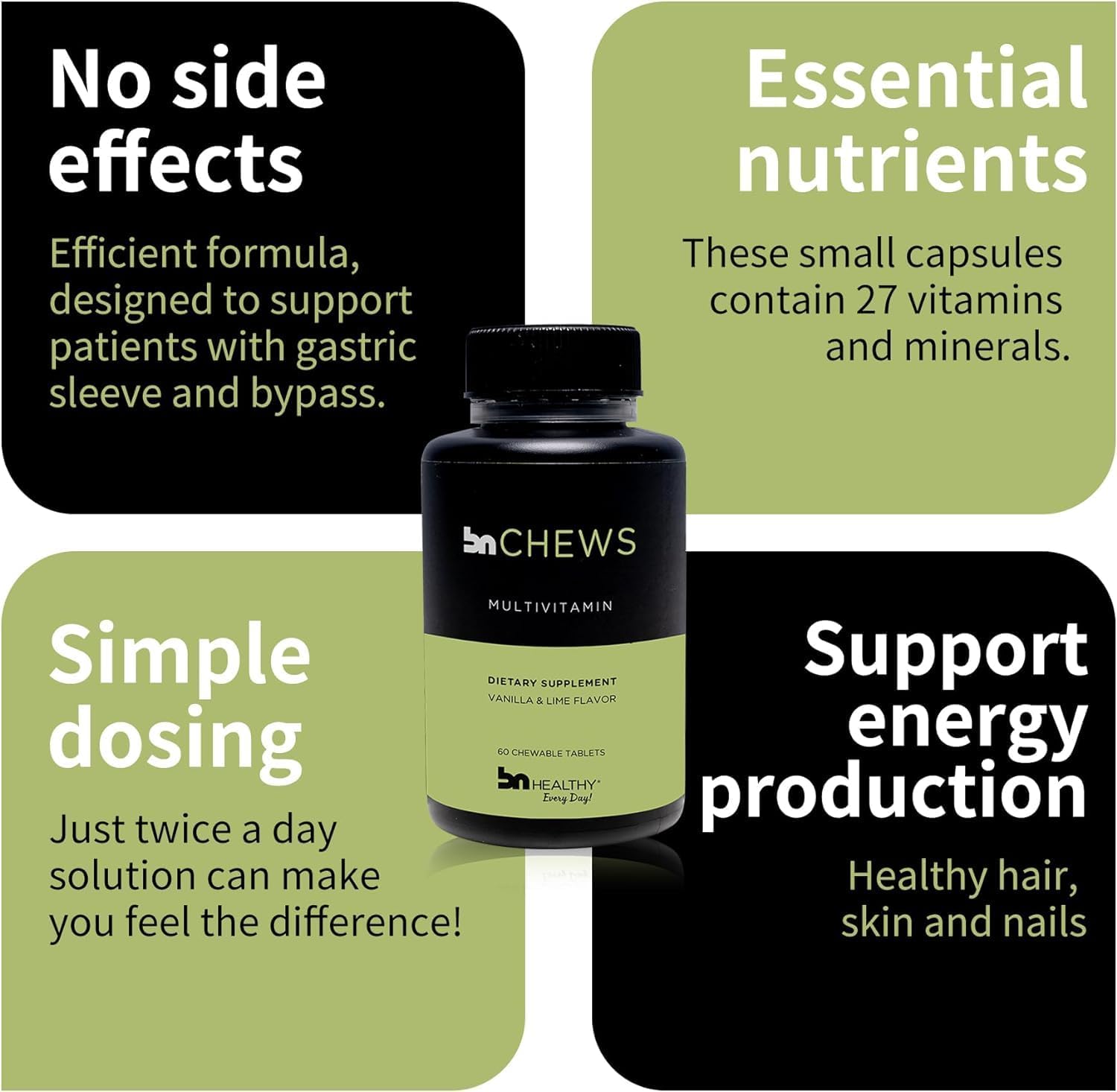 BNHealthy BN Chews Vanilla & Lime - Bariatric Multivitamin Chewable with 27 Essential Nutrients for Men & Women - 2 Pack