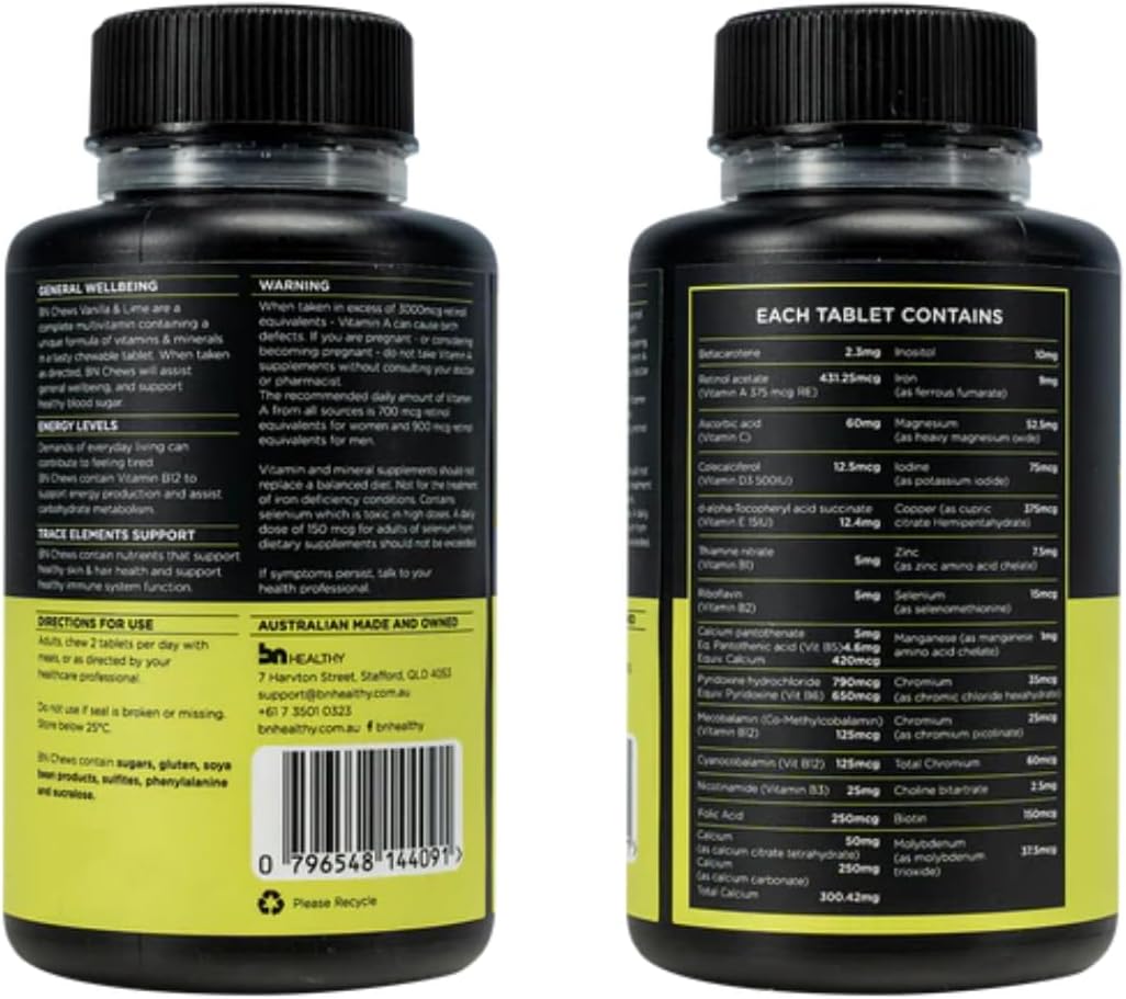 BNHealthy BN Chews Vanilla & Lime - Bariatric Multivitamin Chewable with 27 Essential Nutrients for Men & Women - 2 Pack