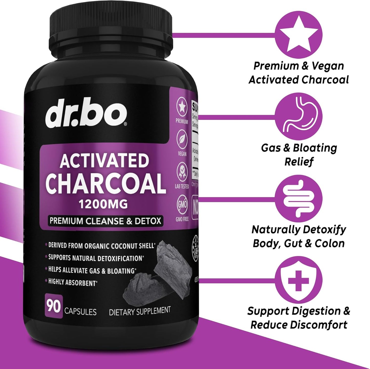 Body Detox Cleanse & Charcoal Capsules for Intestinal Digestive Support - Gut Health Supplement with Wormwood, Black Walnut, and Cloves