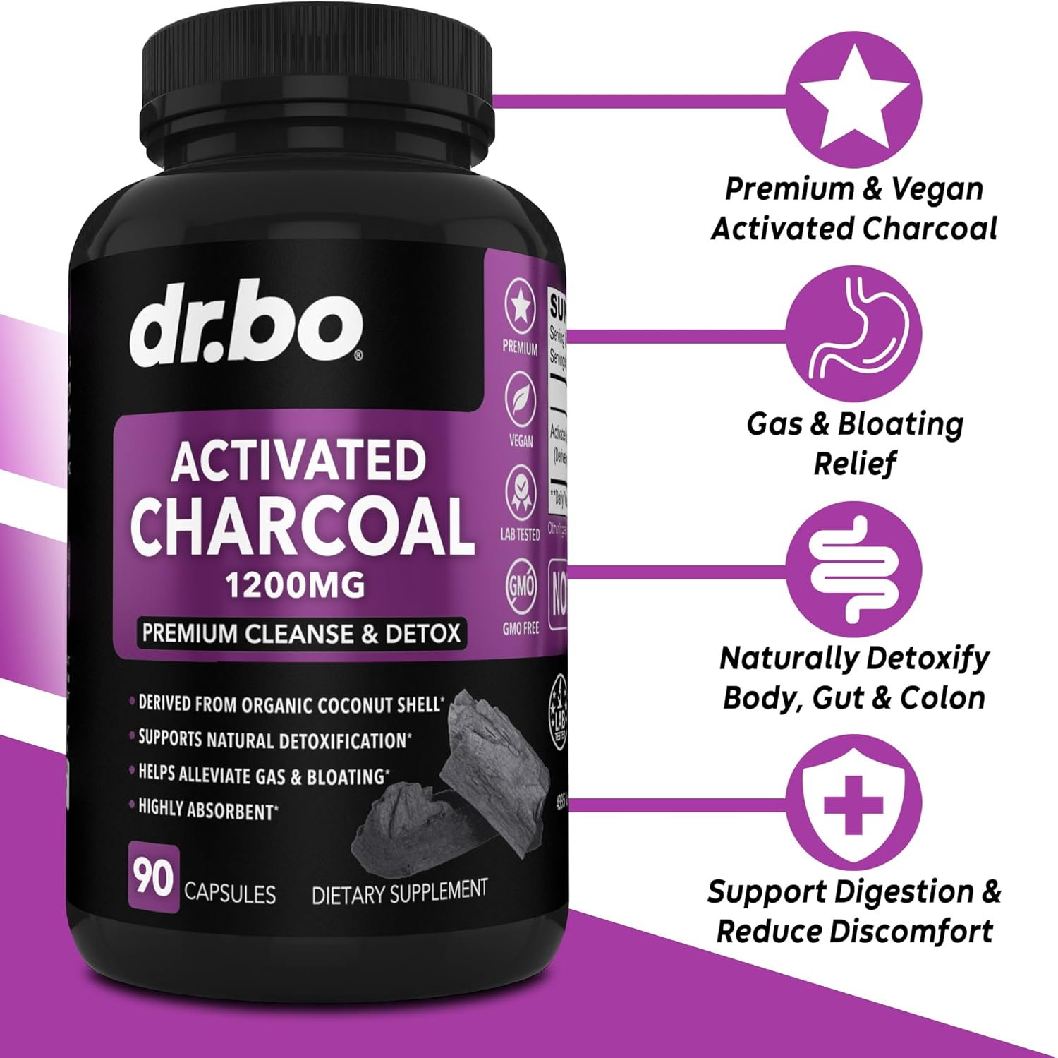 Body Detox Cleanse & Charcoal Capsules for Intestinal Digestive Support - Gut Health Supplement with Wormwood, Black Walnut, and Cloves