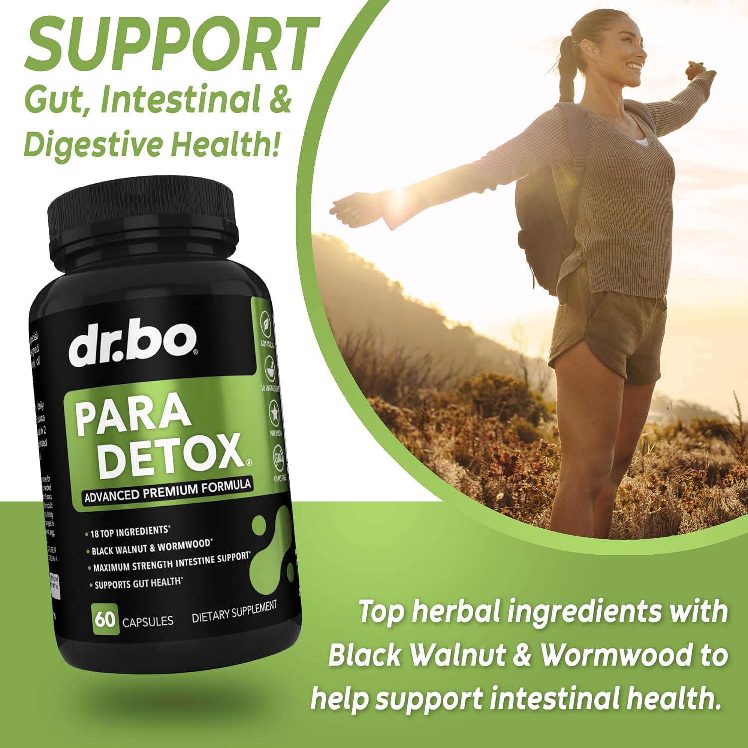 Body Detox Cleanse & Charcoal Capsules for Intestinal Digestive Support - Gut Health Supplement with Wormwood, Black Walnut, and Cloves