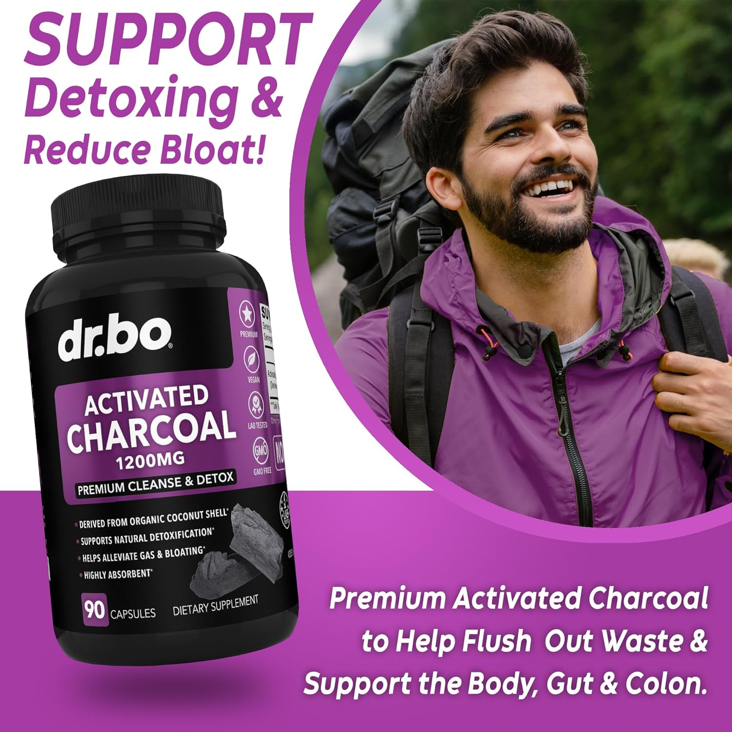 Body Detox Cleanse & Charcoal Capsules for Intestinal Digestive Support - Gut Health Supplement with Wormwood, Black Walnut, and Cloves