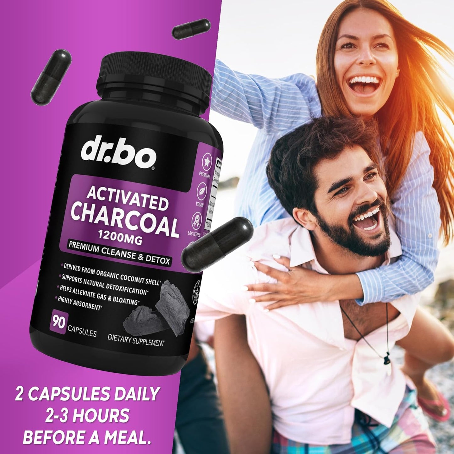 Body Detox Cleanse & Charcoal Capsules for Intestinal Digestive Support - Gut Health Supplement with Wormwood, Black Walnut, and Cloves