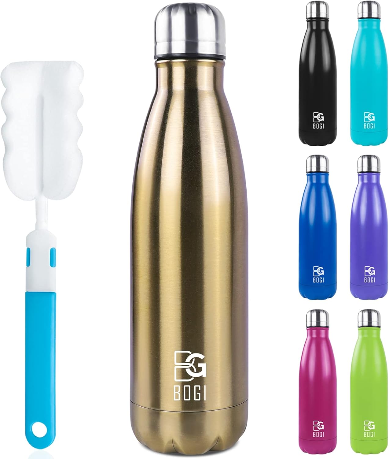 BOGI 17oz Stainless Steel Insulated Water Bottle - Double Wall Vacuum, Leak Proof Metal Sports Bottle for Hot and Cold Drinks - Ideal for Outdoor Activities