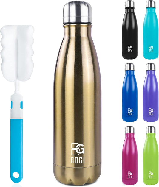 BOGI 17oz Stainless Steel Insulated Water Bottle - Double Wall Vacuum, Leak Proof Metal Sports Bottle for Hot and Cold Drinks - Ideal for Outdoor Activities