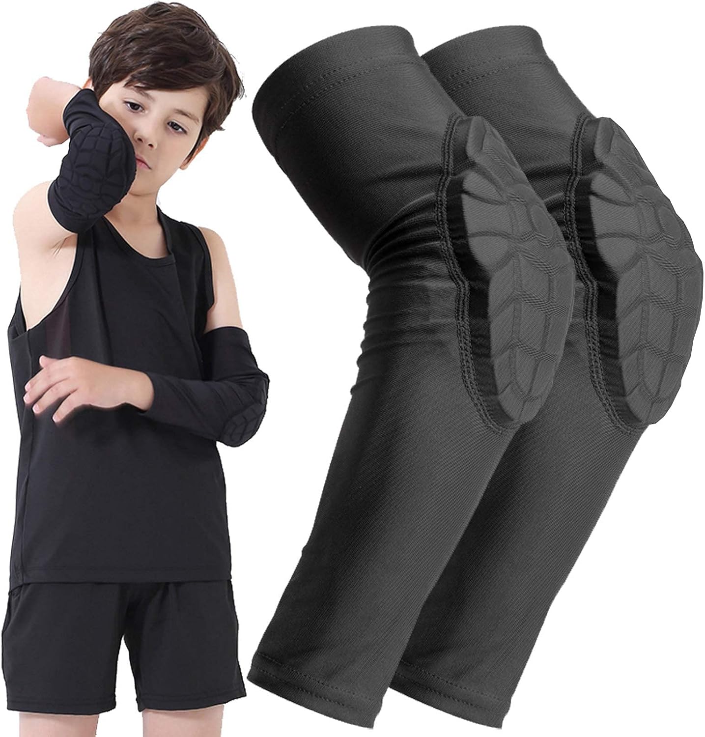 Bohope Kids Youth Padded Arm Knee Sleeve for Compression Leg Protection (Ages 5-15)