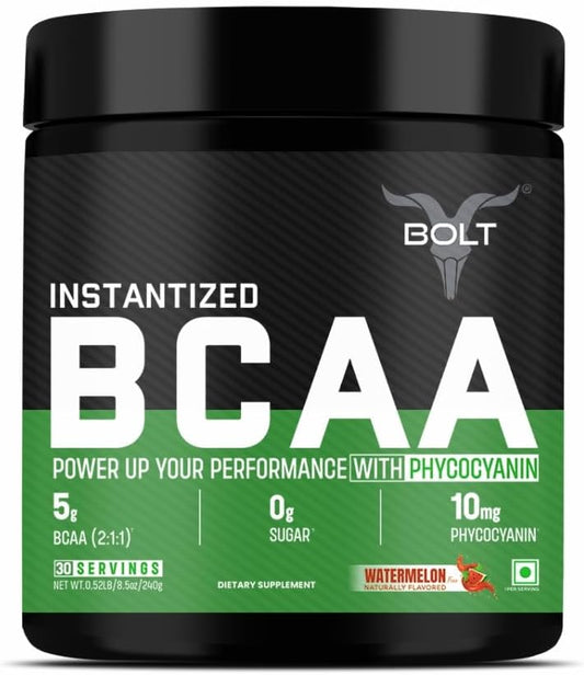 Bolt BCAA Powder Watermelon Fizz - Supports Muscle Recovery & Growth, 2:1:1 Formula, 30 Servings