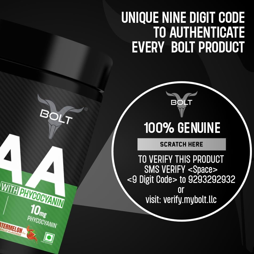 Bolt BCAA Powder Watermelon Fizz - Supports Muscle Recovery & Growth, 2:1:1 Formula, 30 Servings