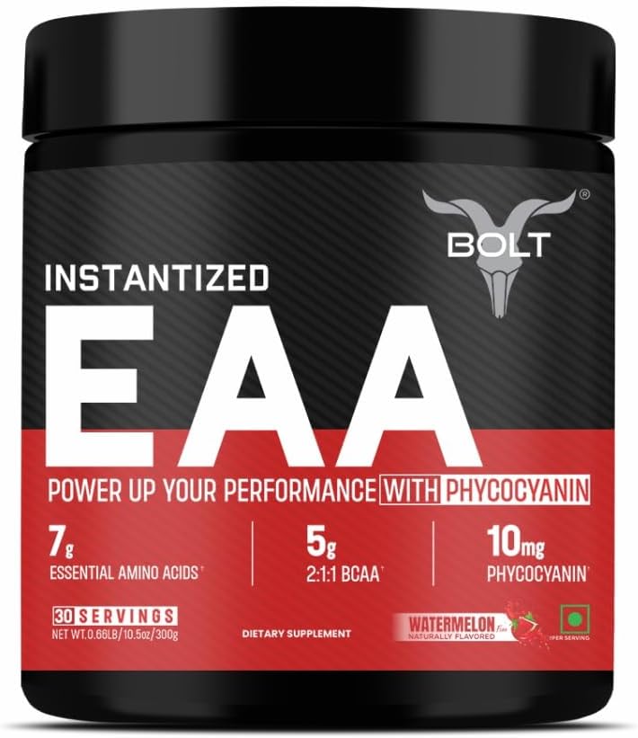 Bolt Nutrition EAA Supplement - 300gm, 30 Servings, Watermelon Flavor - Essential Amino Acids with BCAA 5000 for Men & Women