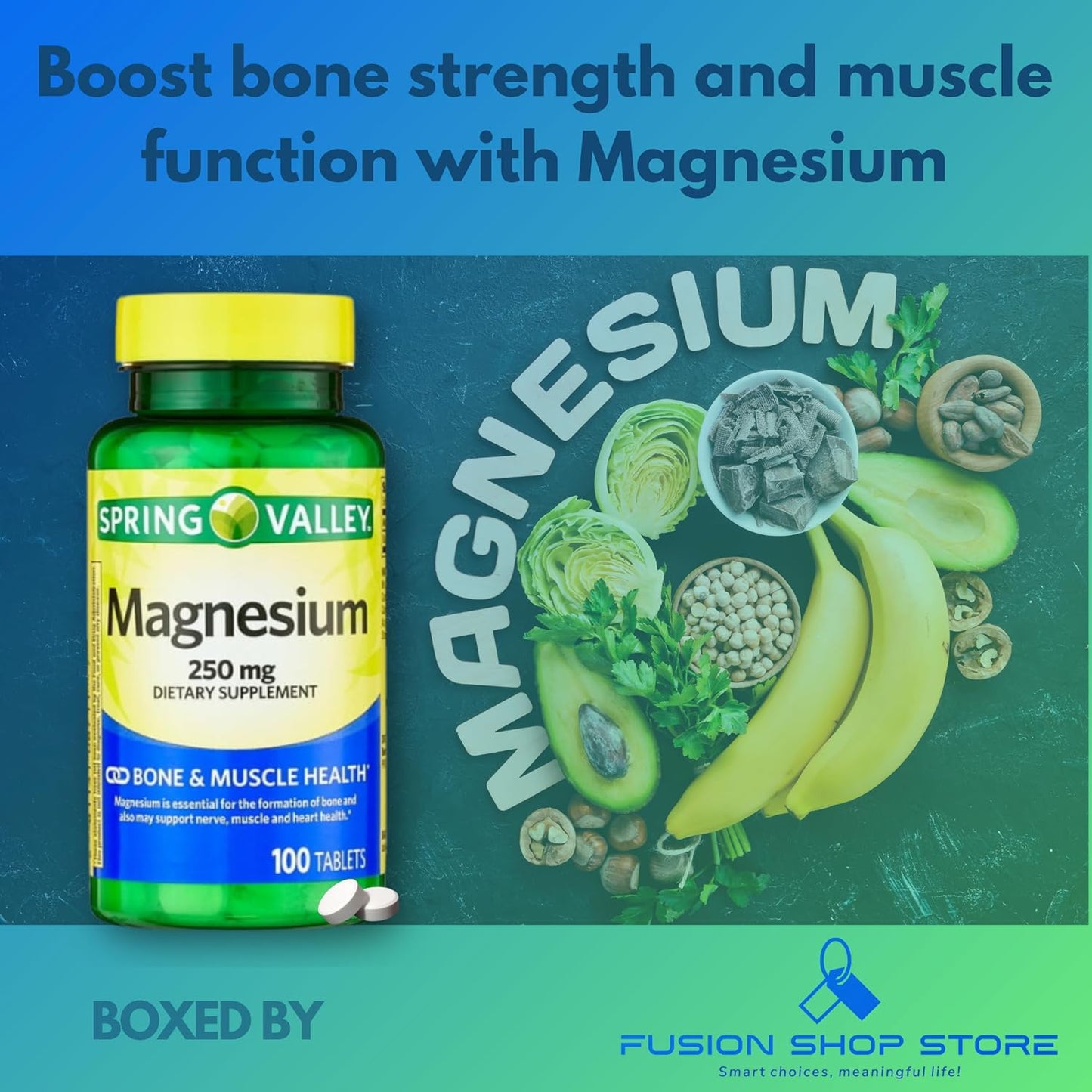 Bone and Muscle Health: Magnesium 250mg Dietary Supplement Tablets - 100 Ct" by Fusion Shop Store