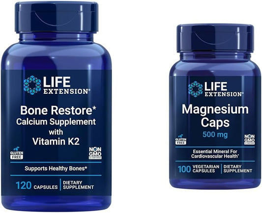 Bone Restore + Vitamin K2 Capsules for Bone Health & Strength with Magnesium Oxide & Citrate - Heart & Bone Support Supplement