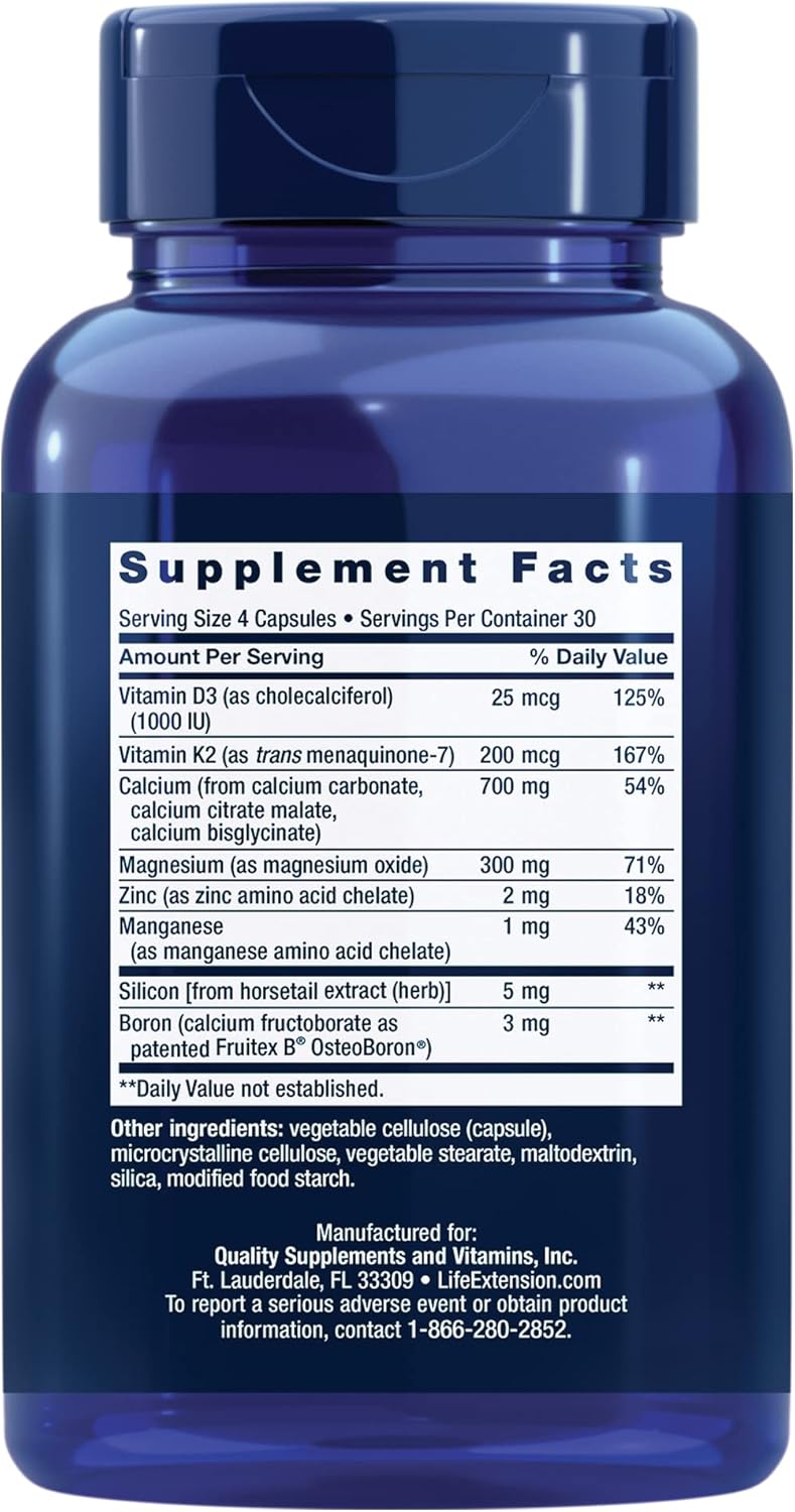 Bone Restore + Vitamin K2 Capsules for Bone Health & Strength with Magnesium Oxide & Citrate - Heart & Bone Support Supplement