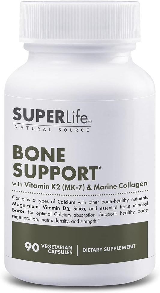 Bone Support Capsules with Calcium, Vitamin D3, K2 (MK-7), Magnesium, Marine Collagen & Sea Trace Minerals - Promotes Bone Density & Strength, Enhances Mineral Absorption - 90 Count