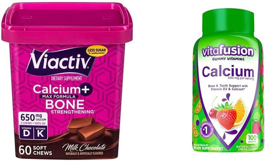 Bone & Teeth Support: Viactiv Calcium Chews 60 Count & vitafusion Calcium Gummy Vitamins 100 Count - Calcium Supplements