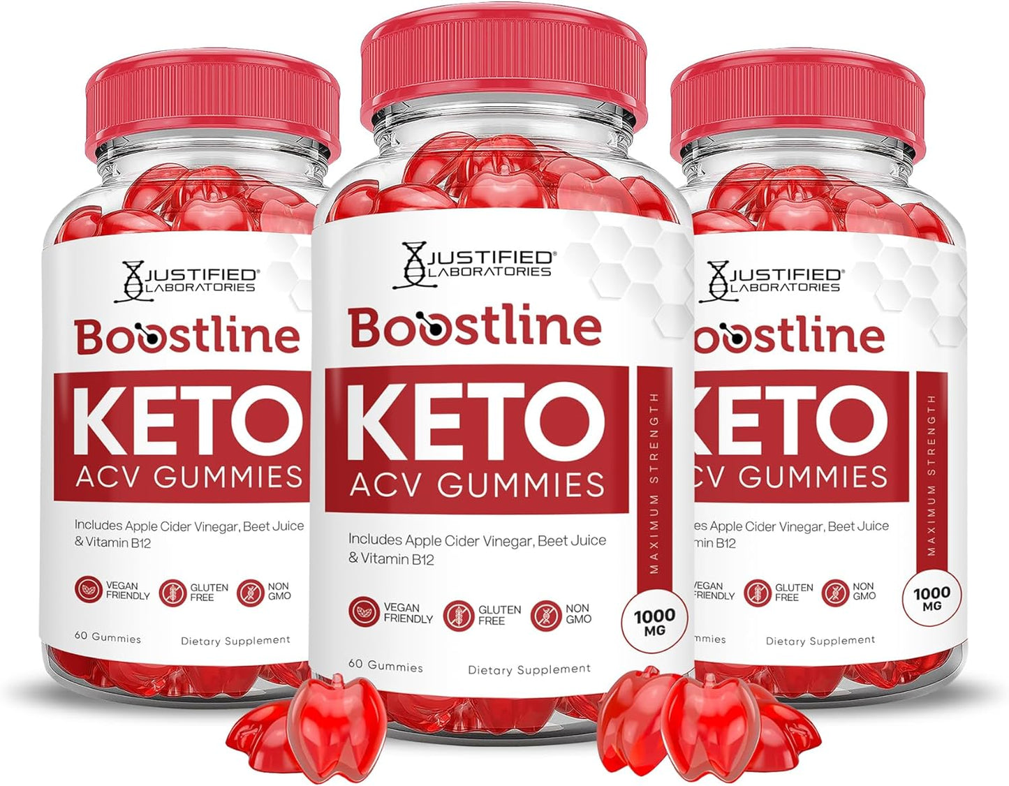 Boostline Keto ACV Gummies (3 Pack) 1000MG - Apple Cider Vinegar with Pomegranate & Beet Juice - Vegan Non GMO Formula - 180 Gummys