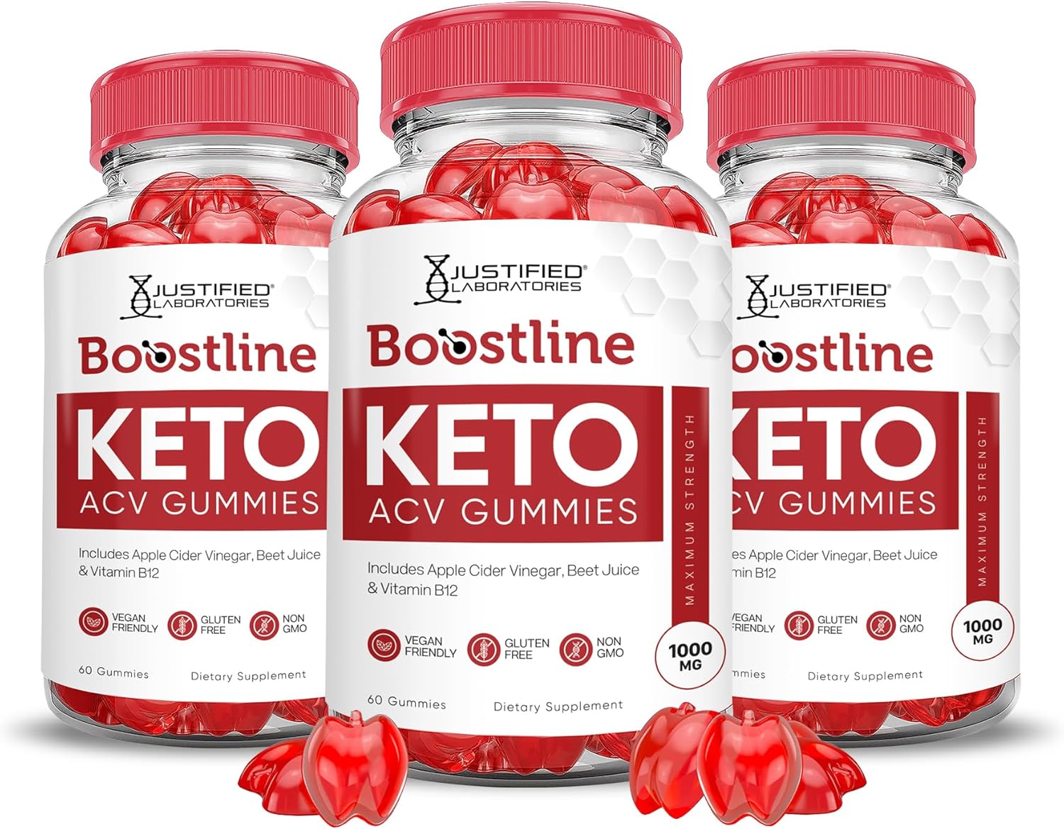 Boostline Keto ACV Gummies (3 Pack) 1000MG - Apple Cider Vinegar with Pomegranate & Beet Juice - Vegan Non GMO Formula - 180 Gummys