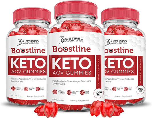 Boostline Keto ACV Gummies (3 Pack) 1000MG - Apple Cider Vinegar with Pomegranate & Beet Juice - Vegan Non GMO Formula - 180 Gummys