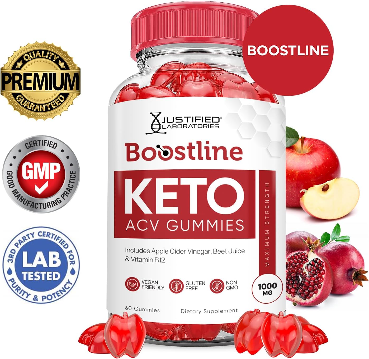 Boostline Keto ACV Gummies (3 Pack) 1000MG - Apple Cider Vinegar with Pomegranate & Beet Juice - Vegan Non GMO Formula - 180 Gummys