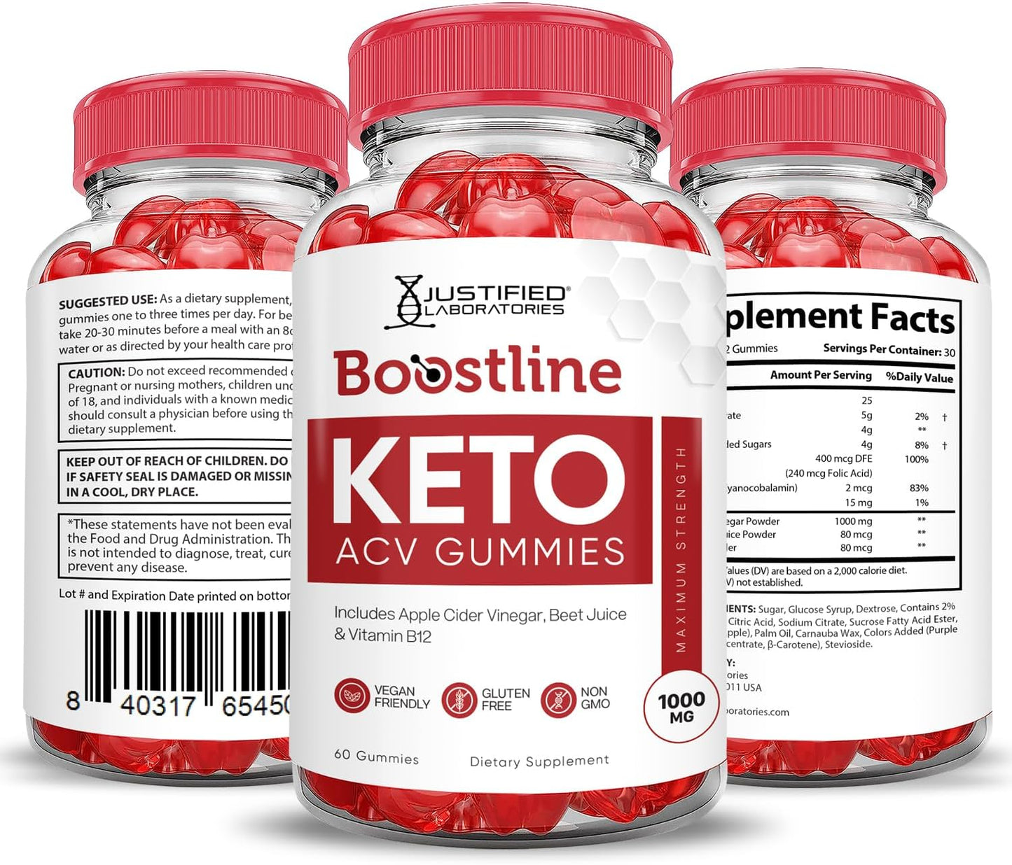 Boostline Keto ACV Gummies (3 Pack) 1000MG - Apple Cider Vinegar with Pomegranate & Beet Juice - Vegan Non GMO Formula - 180 Gummys