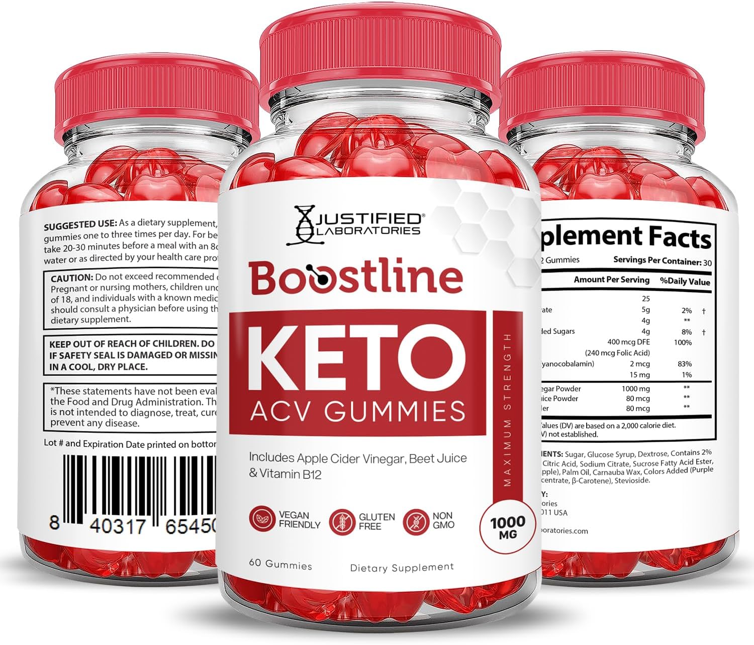 Boostline Keto ACV Gummies (3 Pack) 1000MG - Apple Cider Vinegar with Pomegranate & Beet Juice - Vegan Non GMO Formula - 180 Gummys