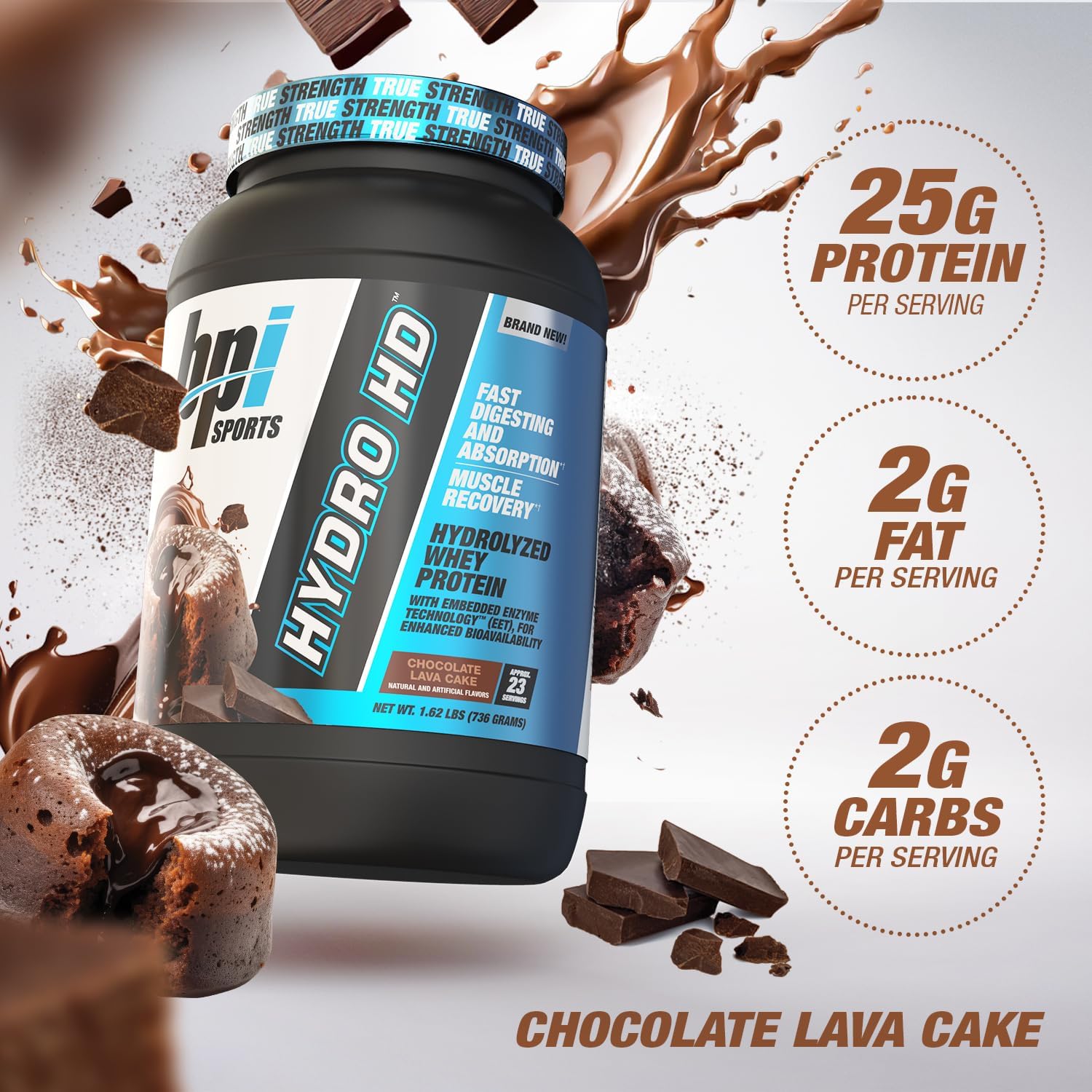BPI Sports Hydro HD Chocolate Lava Cake - 100% Hydrolyzed Whey Protein Powder for Muscle Growth & Recovery, 25g Protein, Low Carb & Sugar, Fast Absorption - 68 Servings