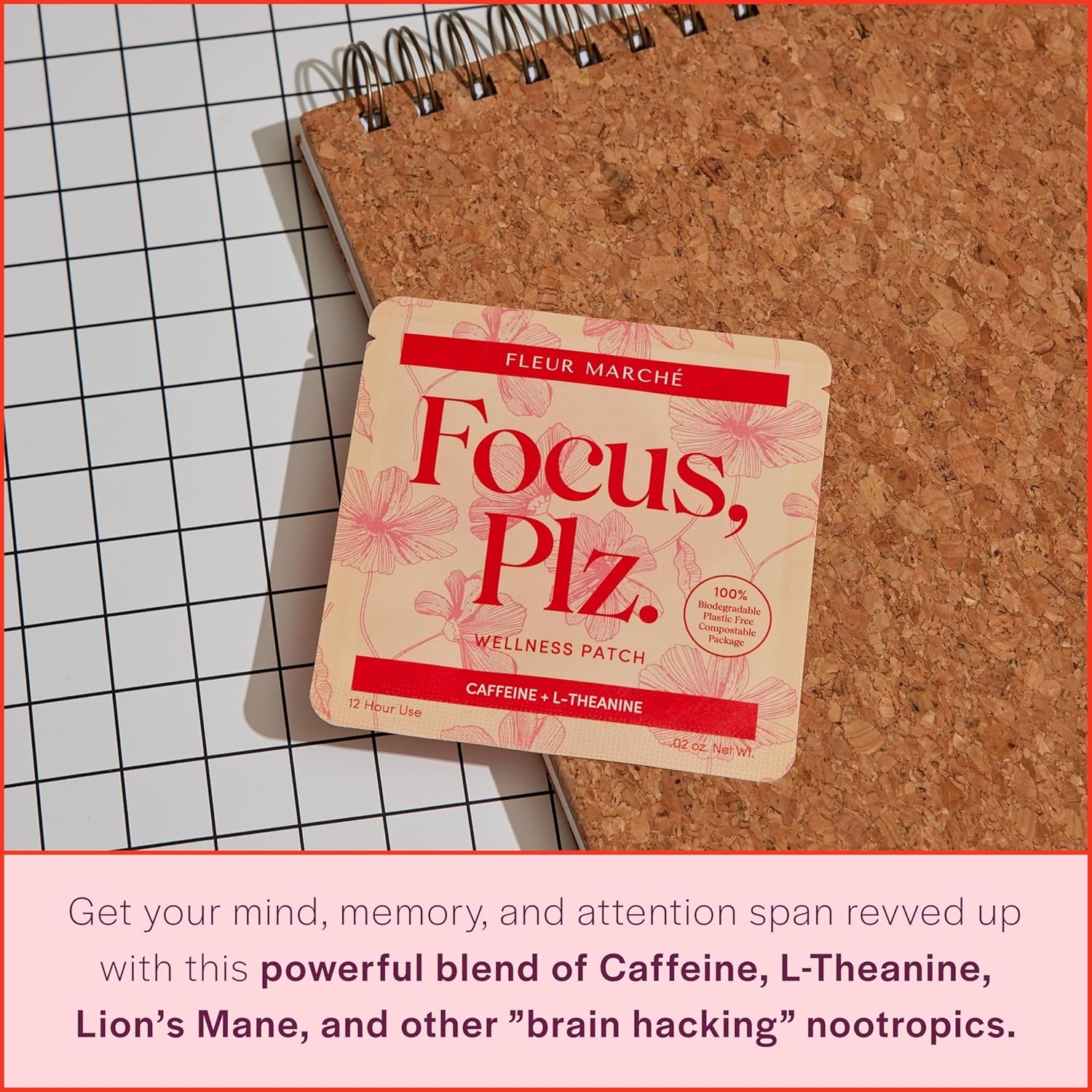 Brain Boosting Focus Patch with Caffeine & Lion's Mane - Fleur Marché Botanical Patch - 7 Patches