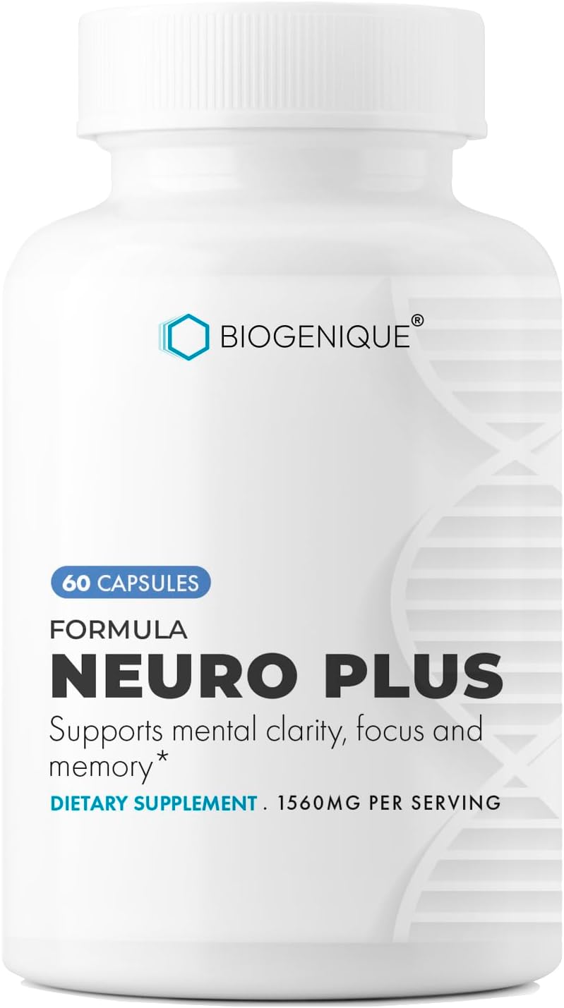 Brain Boosting & Focus Vitamin Supplement for Improved Memory, Mental Clarity - Biogenique Neuro Plus Formula, 60 Capsules - Non-GMO, Gluten Free - Made in USA