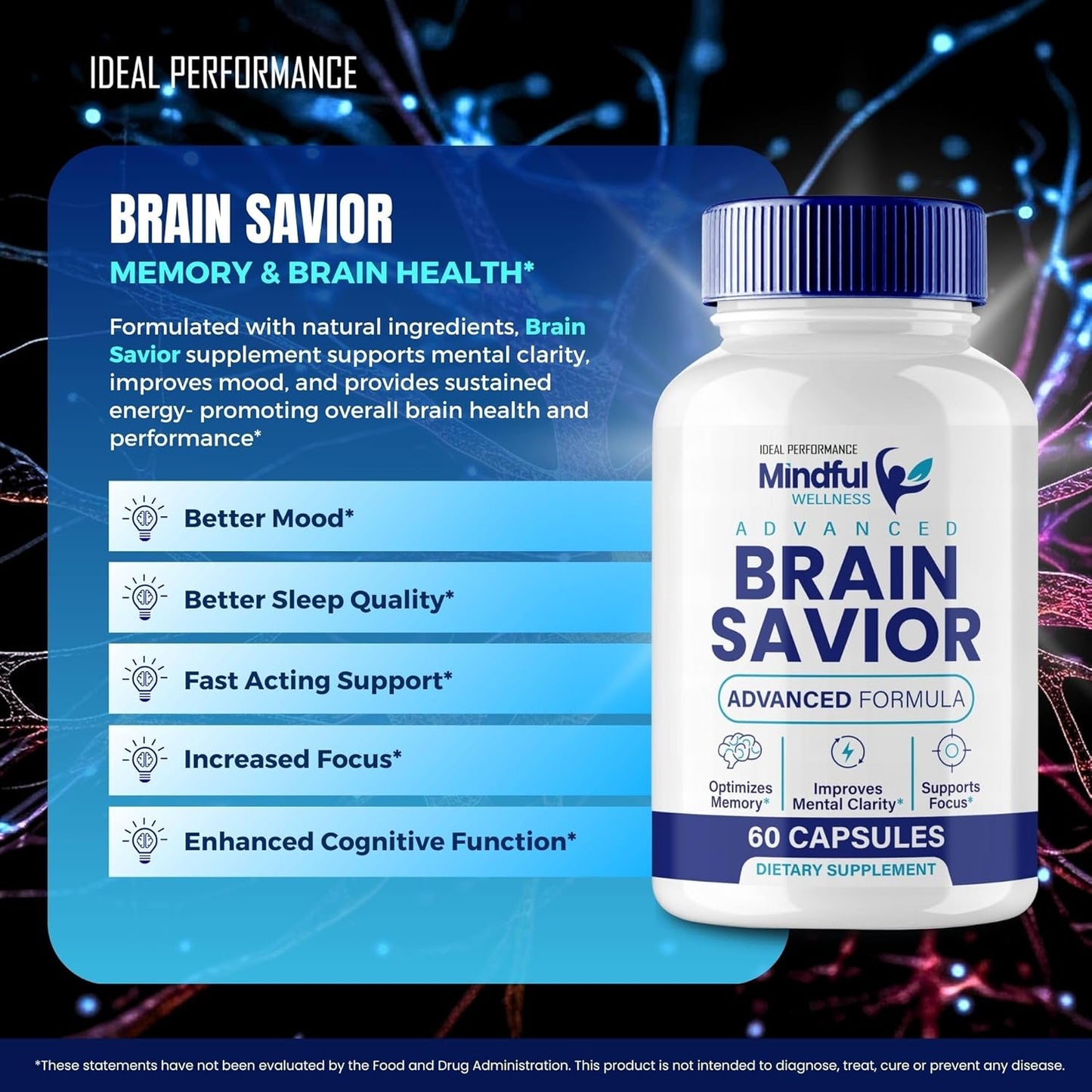 Brain Savior Memory and Focus Capsules - Advanced Formula Brain Health Support - Maximum Strength Nootropics - All Natural Brain Support - 3 Pack