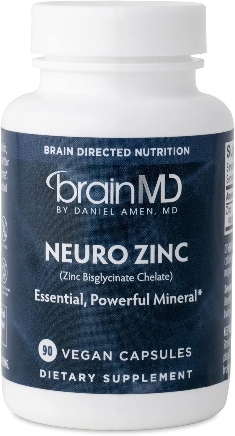 BrainMD Neuro Zinc - 25 mg Chelated Zinc Capsules - Gluten Free - 90 Servings