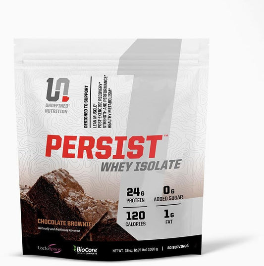 Brian Shaw's Undefined Nutrition Persist Whey Isolate - 24g Protein, 30 Servings - Recovery, Strength & Performance Support - Gluten Free, Fast Absorption - Chocolate Brownie Flavor - 2.18lbs